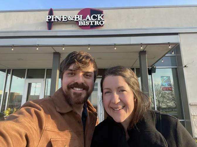 A selfie outside Pine & Black Bistro in Papillion