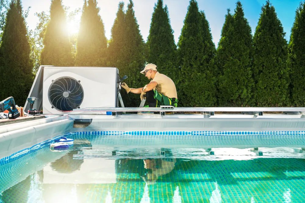 Swimming Pool Heat Pump Installation Performed by Professional HVAC Technician